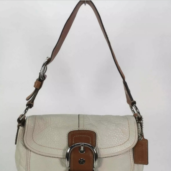 Coach White Textured Leather Brown Trim Handbag - Picture 7 of 15